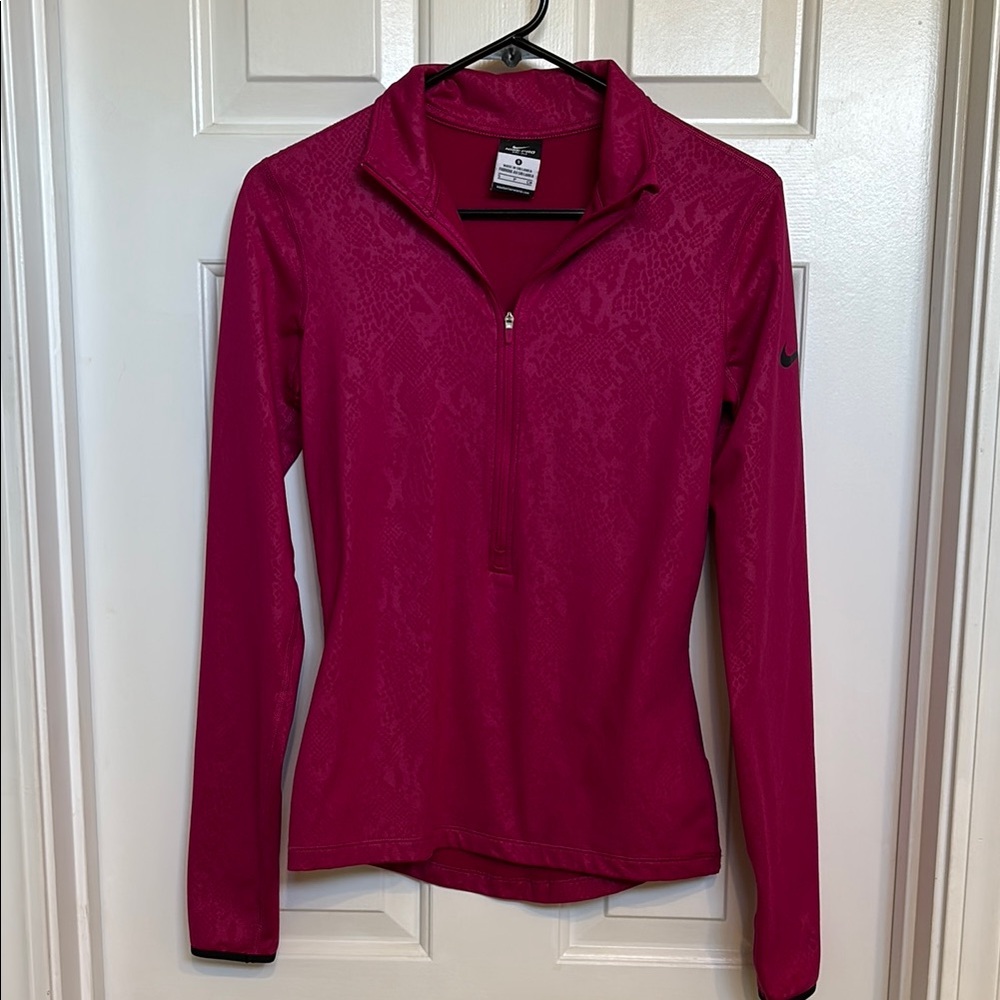 Nike Women's Fuchsia Dri-Fit Half Zip Long Sleeve Top